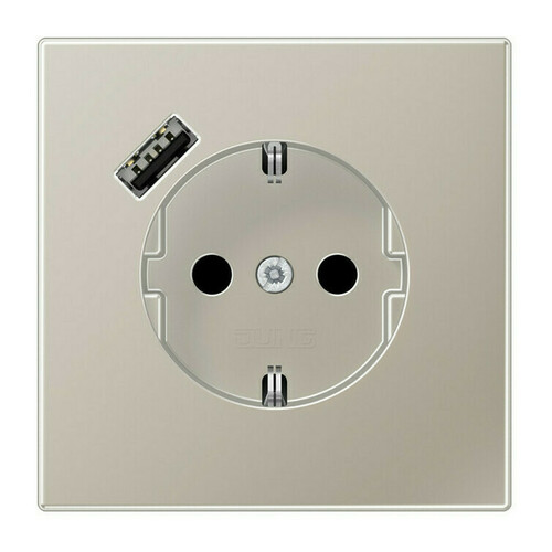 Розетка с USB Jung LS METAL, скрытый монтаж, с заземлением, нержавеющая сталь, ES1520-18A-L